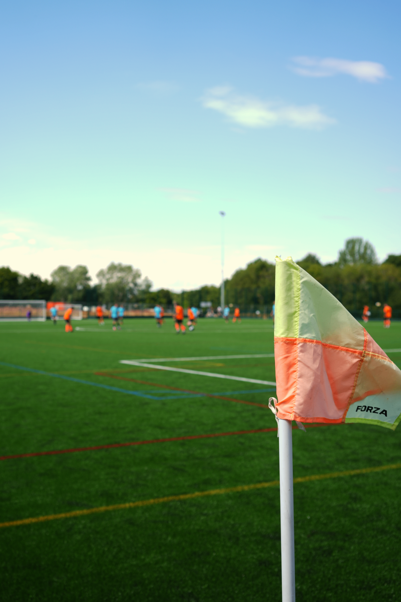 Corner flag view of The Copse pitch during the Wellington FC friendly